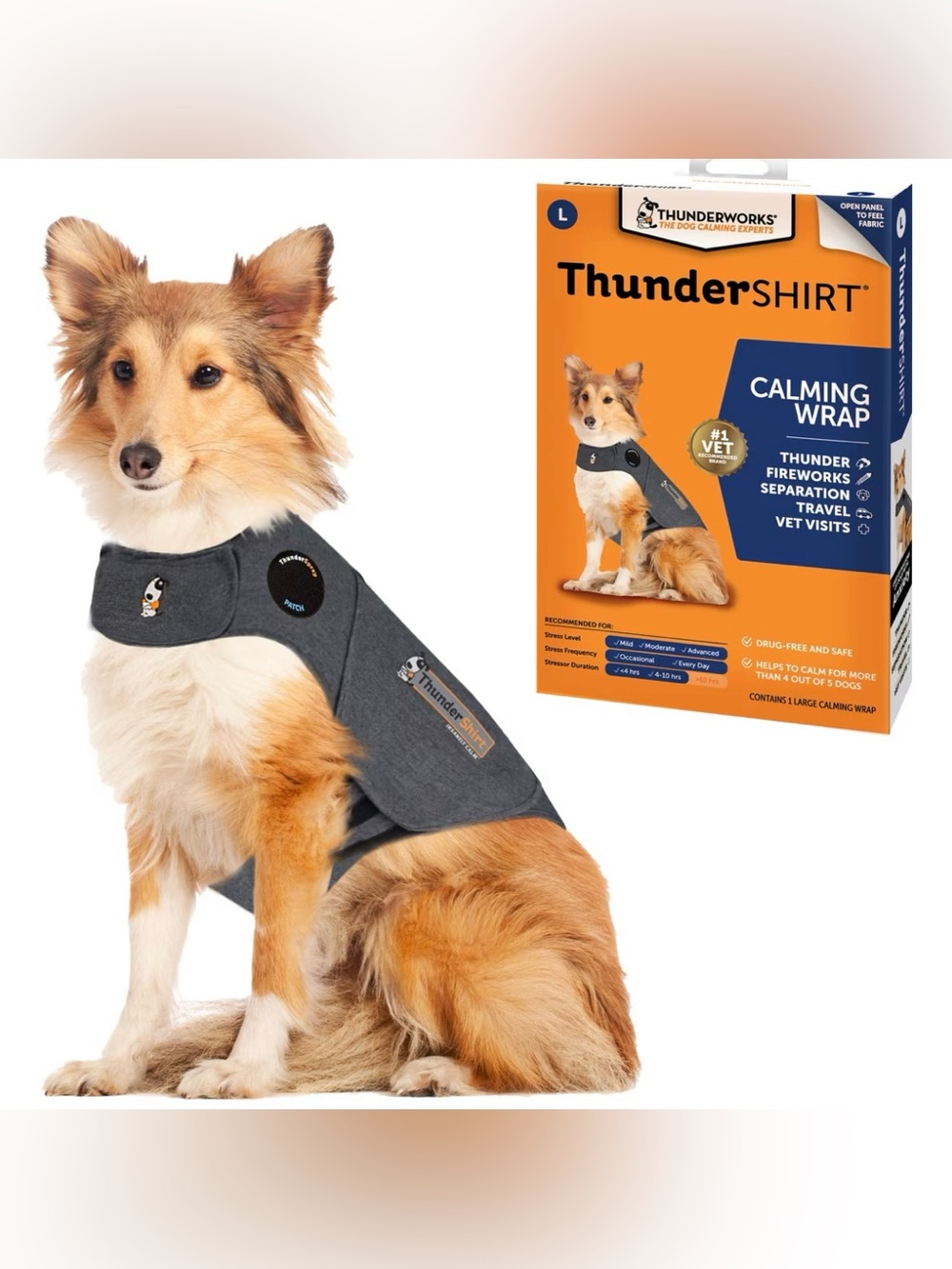 ThunderShirt Classic Anxiety & Calming Vest for Dogs, Heather Grey, Large